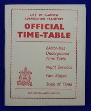 CITY GLASGOW CORPORATION MOTOR-BUS UNDERGROUND NIGHT FARES TIMETABLE SEPT 1971