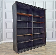 Antique Painted Wooden Bookcase – Rustic Industrial Shelving Unit Large Storage