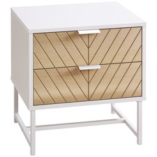 HOMCOM Bedside Table End Table with 2 Drawers for Bedroom, White and Oak