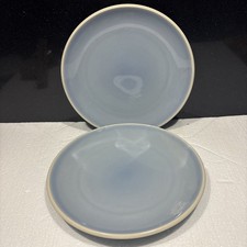 TWO**  DENBY light BLUE ~ WHITE RIM 9" SALAD PLATES Jetty? Everyday? New unused