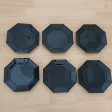 Vintage Navy Black Glass Octime Octagonal 7” Side Plates 1980's set of 6