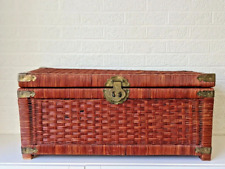 Vintage Wicker Campaign Trunk, Blanket Chest | Late 20th Century Rattan