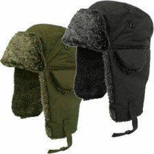 Mens Adults Deluxe Shower Proof Trapper Hat Insulated Faux Fur Trim 58-60 cm