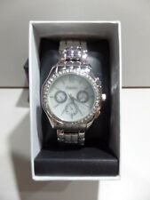 omaki, gents wristwatch, silver color, linked clip bracelet strap, diamante trim