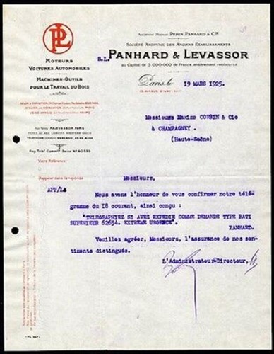 Invoice 1925 panhard and - 1925,