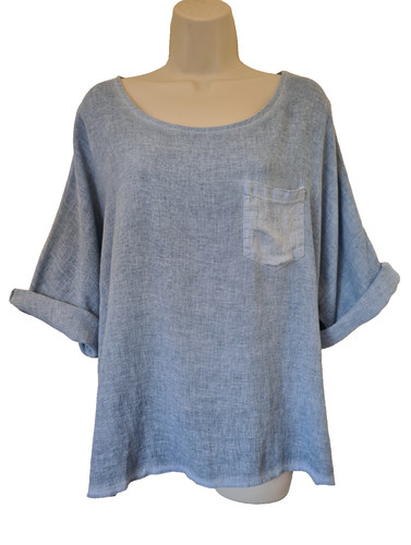 Italian washed linen top blue - top,