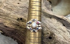 Antique Silver  Ring With Ruby Sapphire And Pearl (without Silver Mark)