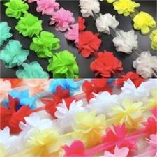 1 X YARD 3D CHIFFON FLOWER TRIM *MANY COLOURS* FABRIC LACE ART& CRAFT -UK SELLER