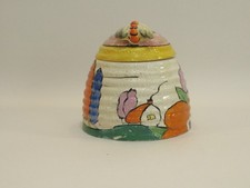 CLARICE CLIFF LARGE FANTASQUE BIZARRE 'POPLAR' PATTERN HONEYPOT & COVER - C.1930