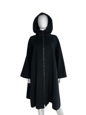 Vintage 70’s VUOKKO  tent A-line black wool hooded coat Marimekko designer