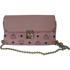 MCM Pink Logo Chain Crossbody Bag Authentic Pink Leather Women's Preloved