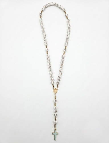 White beaded christian rosary - white,