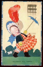 Artist- CHLOE PRESTON Postcard 1930 Humor Woman with Umbrella Fancy Hat