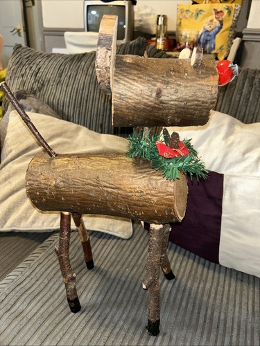 Wooden christmas log reindeer - wooden,