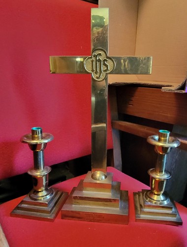 Tall vintage brass ihs cross - tall,