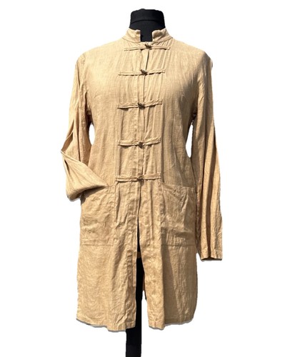 Gold linen long jacket - linen,