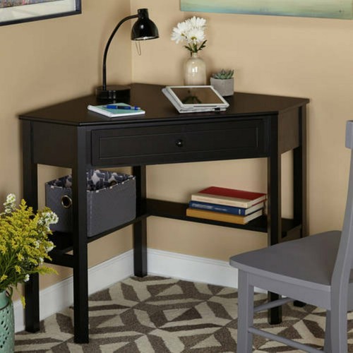 Black wooden corner desk - black,