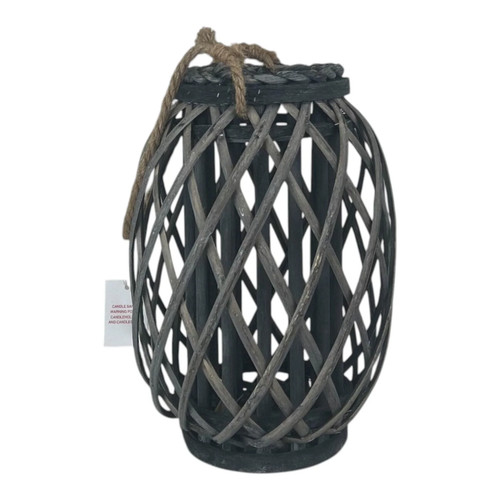 Grey wicker lantern cm - lantern, 33