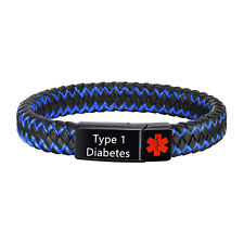 Free Engraved Medical Alert ID Bracelets Men Braided Leather Bangle Wristband