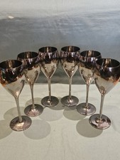 Simplistic Set Of 6 Shiny Silver Chrome Fine Wine Glasses Christmas GC