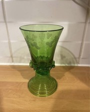 Floral Engraved Green Glass
