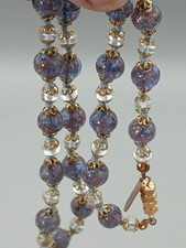 Venetian Italian glass beads knotted fine jewellery blue lilac gold 18 in./ 45cm