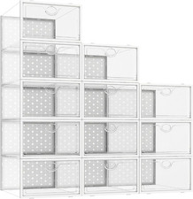 Clear Shoe Boxes Stackable Plastic Shoes Storage Organizer, 12pcs