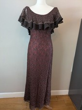 Vintage 1970’s Simon Ellis  Brown Lace Boho Chic Hippie Maxi Dress Size 8/10