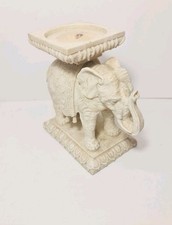 Cream Colored Alabaster Lucky Elephant Stand with Shelf ~ 17 cm Tall