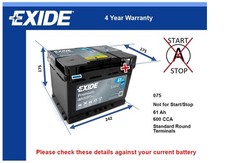 Car Battery EA612 Exide 075