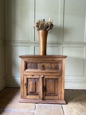 Vintage Antique Pine Asian Bedside Cabinet Lamp Table Hall Bathroom Cupboard