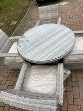 Grey Rattan Round Table 4 Chairs