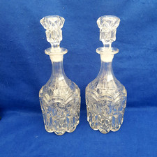 stunning pair of Victorian Antique  Pillar Moulded Glass Decanters