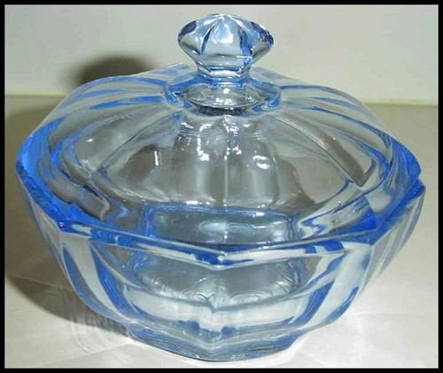 Bagley powder blue glass dish - powder,