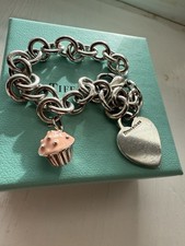 Tiffany and Co Charm Bracelet with Heart and A Cupcake Charm Sterling Silver