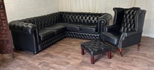  chesterfield corner sofa, Queen Ann & footstool top quality in ebony black  