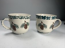 Vintage~ (2) Folk Craft - "PineCone" - by Tienshan - 12 oz. Cups/Mugs