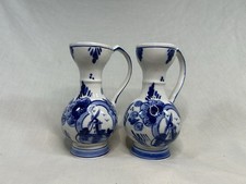 Antique Pair of Delft Blue and White Antique Hand Painted pitchers 19th Century
