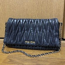 MIU MIU Matelasse Logo Quilted Chain One  Shoulder Bag Black Leather Good
