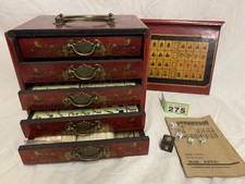 vintage Mahjong Tile Set Traditional Game Wooden 5 Drawers
