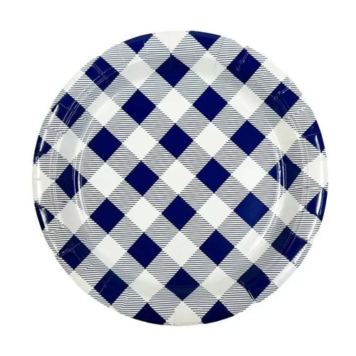 Navy blue gingham - blue, plates