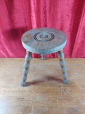 Vintage French Wooden Milking Stool With Bobbin Legs And Bullseye Top