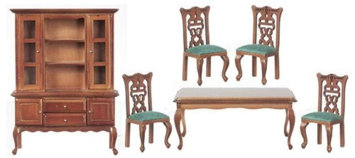 Dolls house walnut - walnut, green