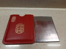 Vintage Cosmetic Handbag Mirror in Red Leather Jersey Emblem Holder