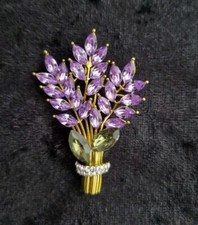 Rhinestone Purple Lavender Bouquet Brooch Vintage Inspired Jewellery Gift Plant 
