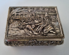 Vintage Silver Plated Trinket Jewellery Box Lovers Scene Rectangle Japan Swan T