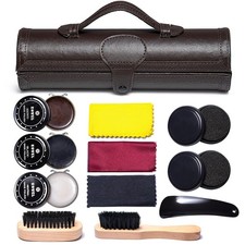 YUET Shoe Polish Kit Cleaning Shine Care Barrel Set For Brown Black Leather W...