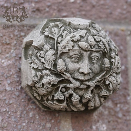 Acorn green man stone hanging - green,