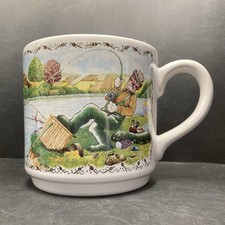 Vintage 2 Fishermen with Lines Crossed Extra Large Ceramic Mug England *Flawed*