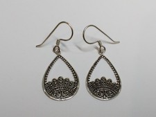Sterling silver 925 earrings ladies Large ornate dangle hook nice unusual gift